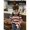 Tricots pour femmes Korejepo Pink Stripe Sweater Off Bounder Coat Automne Super Belle Morme tricotée à manches longues