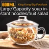 Skålar Instant Noodle Bowl Tempered Glass Single Rice Soup Cover med Handle Fruit Salad Hushållen Ramen