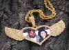 Özel yapım resim madalyonları kanatlar kalp kolye kolye tenis zinciri altın renk kübik zirkon erkekler kadın hip hop mücevher1512177