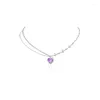 Pendant Necklaces 2023 Vintage Fashion Women Jewelry Y2k Accessories Peach Heart Purple Crystal Korean Style Sweet Clavicle Chain