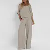 Women's T Shirts Simple Casual O-Neck Short Sleeve Top And Long Pants Suits Female Solid 2 Piece Sets Summer Women Loose Cotton Linen