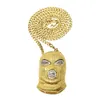 Nya diamant inlagda kedjor Hip Hop Pendant Mens Punk Style 18K Gold Plated Mask Head Charm Pendant Högkvalitativ kubansk kedja