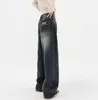 Streetwear Retro Mode Frauen hohe Taille Jeans Lose breites Bein gerade lose Denimhose Baggy Hosen