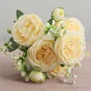 Fleurs décoratives de haute qualité Big Bouquet Fake Flower Silk Peony Artificial Rose Wedding Home Decor Decor 5 Roses perses