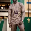 Os trajes masculinos da primavera e da outono de duas peças de manga longa se adequam ao traje de moda tradicional de roupas étnicas africanas de roupas africanas