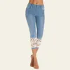 Jeans femminili donne in pizzo patchwork capris pantaloni harajuku elastic high waist pantaloni slim y2k estetica sport denim alla moda