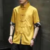 Mäns casual skjortor japanska kimono tryckt skjorta streetwear traditionell samurai dräkt 4xl 5xl tai chi