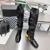 Designer boot pull-on läderstövlar med blockhäl knä höga stövlar runt tå kalvsläder mode kvinnor storlek 35-40