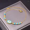 Necklace Earrings Set 316L Stainless Steel 2 Layer Vintage Imitate Turquoise Beads Elliptical Eyes Pendant Bracelet Fashion High Jewelry