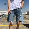 Heren jeans mannen gerafeld denim shorts baggy bedroefde gescheurde knie lengte broek casual