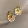 Hoop Earrings DODOHAO Shiny Luxury AB Color Glass Circle Pendant Simple Round Geometric For Women Engagement Jewelry