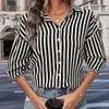 Blusa estilo título feminina blusas mangas compridas listradas pretas e brancas para mulheres