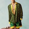 メンズカジュアルシャツ夏ヴィンテージハワイアンビーチセット屋外長袖シャツ2枚の通気性のある緩いショーツ