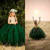 Brilho tutu esmerald verde flor meninas vestidos 2022 halter lanternas sem costas lantejoulas top tulle country country Long Kids First Communion Dress267i