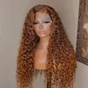 Förpluckad 26 "Long Ginger Brown Honey Blonde 180%Densitet Glueless Kinky Curly Spets Front Wig For Black Women Babyhair Daily