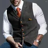 Men's Suits European Vests Tweed Suit Business Clothing For Men Striped Waistcoat Punk Vest Groomman Wedding Brwon Black Grey Jacket