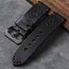 Watch Bands Handmade Leather Watchband 20 22 24 26MM Black First Layer Cowhide Pair Of Folded Unclipped Rugged Men's Bracelet