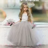 Robes de fille Grey Grey Tulle Princesse Fleur Aline Perles Belt Birthday Pageant Robe de Demoiselle Première Communion Colorful