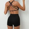 Conjuntos activos Gym Set Women Lycra Sport Bra Shorts Push Up Activewear Trajes para mujer Traje de yoga de verano para ropa deportiva Fitness Black