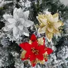 20pcsグリッターゴールドパウダークリスマスデコレーションフラワー人工クリスマスツリーデコレーション飾り偽の花の頭の家のレイアウト