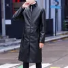 Herengeul Lagen Leer witte lange lederen jassen Mens Lederen Trench Coats Stijlvolle overjassen Stand Kraag Steampunk Fashionable Black Slim 230812