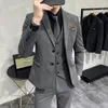 Costumes masculins 2023 Fashion Loison Boutique Business Couleur solide Couleur de mariage Slim Suite de mariage / plaid à rayures 3 pcs Blazers Pantalon Veste