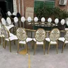 price for 6pcs)new design stainless steel dining table and chair events wedding chair in gold