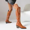 Botas MBROIDER BOTAS OCIDENTAS DE COWBOY PARA MULHERES SAPELAS ALTAS SOBRE OS JONOS BOOTS LADIES PONTO PONTO JACKY SAUGO BOTAS DE COWGRILL