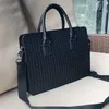 5A Designer Portable Briefcase Luxury Brand Top Men's Leather Single-Shoulder Bag A4 Magazine Fashion Laptop Bag Simple Business Handmade Woven Bag 2023 New