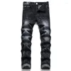 Men's Jeans 2023 Spring Punk Fashion Checked Cotton Trousers Mid-Waisted Casual Pencil Pants Solid Jean Hombre Denim