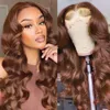 Brown Lace Front Human Hair Wigs 180%density HD Transparent Glueless Body Wave 13x4 30 Inches Preplucked Colored Human Hair Lace Frontal Wig