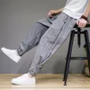 Men's Pants Stripe Men Summer Linen Hip Hop Streetwear Joggers Fashion Casual Ankle-length Male Harajuku Bottom