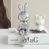 Decorative Objects Figurines Electroplating Rabbit set of 2pcs Sculpture for Home Decor office desk Decoration Living Room Animal Statue 2023 230812