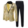 メンズスーツファッションラグジュアリースパンコールスーツ2ピース（ブレザージャケットパンツ）ゴールド /シルバーブラックビジネスウェディングパーティーメンドレスセット