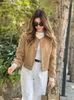 Womens Jackets Chic Short Wool Blend Bomber Coat Long Sleeve Khaki Color Ladies Single Breasted Cropped Blazer Tops 230812
