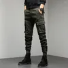 Men's Pants Men Straight Leg Cargo Mid-rise Multi Pockets Design Solid Color Outdoor Camping Sport Long Trousers Streetwear