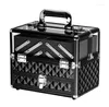 Storage Boxes Acrylic Portable Cosmetic Case Large Aluminum Makeup Train Box Black