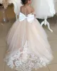 Girl Dresses Long-sleeved Tulle Strapless Lace Printed Princess Flower Dress First Communion Wedding Dance Party Dream Kids Gift