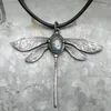 Pendant Necklaces Vintage Insect Dragonfly Moonstone Necklace For Women Girls Charm Leather Rope Choker Hiphop Accessoriese 908