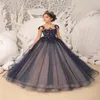 Girl Dresses Elegant Black Lace Sleeveless Tulle Flower For Weddings Ball Gown Girls First Holy Communion Pageant Party
