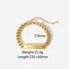 Strand Stainless Steel PVD 18K Gold Plated Tarnish Green Stone ID Charm Zircon Pendant Bracelet For Woman Jewelry Wholesale Trendy