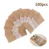 100pcs Burlap Lace Cutlery Pouch wedding Tableware Party decoration holder Bag Hessian Rustic Jute 4" x 8" Party Supplies decor