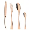 Dinnerware Sets Rose Gold Set 304 Stainless Steel Mirror Cutlery Knife Fork Spoons Silverware Kitchen Home Party Tableware