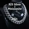Venda de jóias finas 925 Silver VVS Moissanite 22mm Largura Iced Out Bling Colar Inicial Chain Link Cuban
