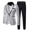 Men's Suits Fashion Luxury Sequin Suit 2 Piece (Blazers Jacket Pants) Gold / Silver Black Business Wedding Party Men Dress Set