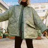 Women's Trench Coats Quilted Jacket Flap Pockets Puffer Loose Fit Coat Round Neck Long Sleeve Lightweight Slit Outwear For Daily