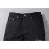 Herrenhosen schwarz verzweifelt Slim Fit Streetwear -Stil Schaden Höcher Dünne Stretch zerstörte Rippen Flecken zerrissene Jeans 230812