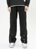 Calça de calça de calça masculina Carga européia negra High Street Button Stitching Design Retro Troushers Casual 230812