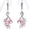 Boucles d'oreilles en peluche 46x16 mm charmante feuille mignonne London Blue Topaz Pink Morganite CZ Femmes Wedding Wedding Daily Wear Silver