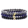 Strand 3 PCs/Set Trendy 6mm Small Natural Stone Breads Bracelet Bracelet Bracelets Obsidian para mulheres Homme Jewelry Gift